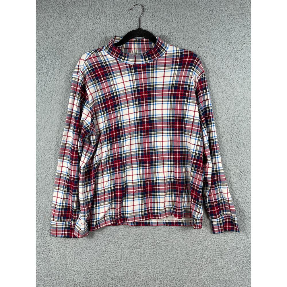 Lands' End Women's Plaid Mock Neck Shirt Relaxed Fit Size XL 18 Holiday